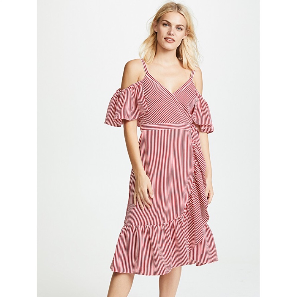 NWT Club Monaco Striped Cold Shoulder Wrap Daphins Dress